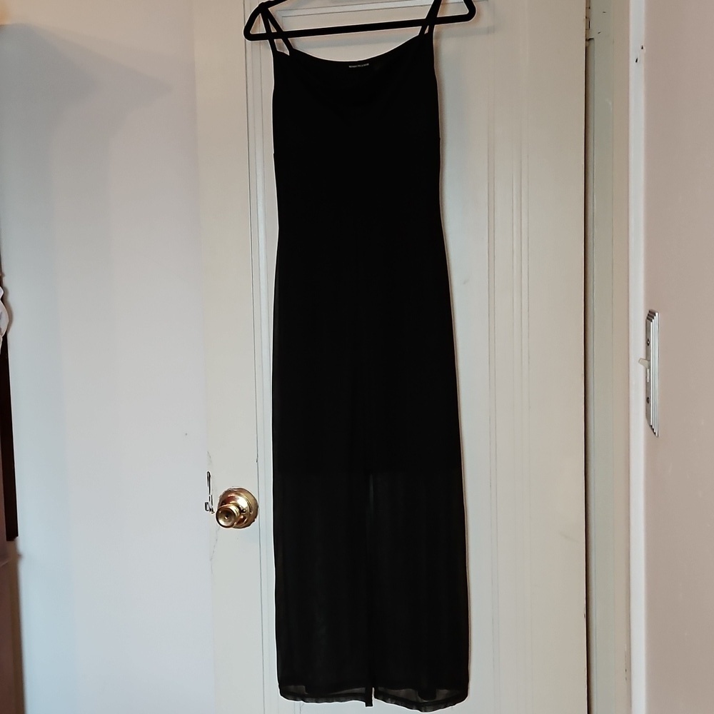 Semi-Formal Black Maxi Dress, Sheer Outer Layer, Front Slit, Sz M - Picture 2 of 13